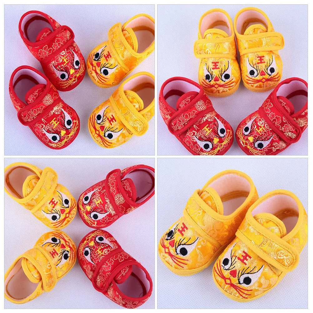 1 Pair Baby Tiger Shoes Breathable Baby Shoes Winter Nonslip Infant Shoes Non- Baby Shoes Tiger Baby Shoes Uggslippers Chinese Tiger Head Shoes Cartoon China Upper: Silk Newborn Yellow