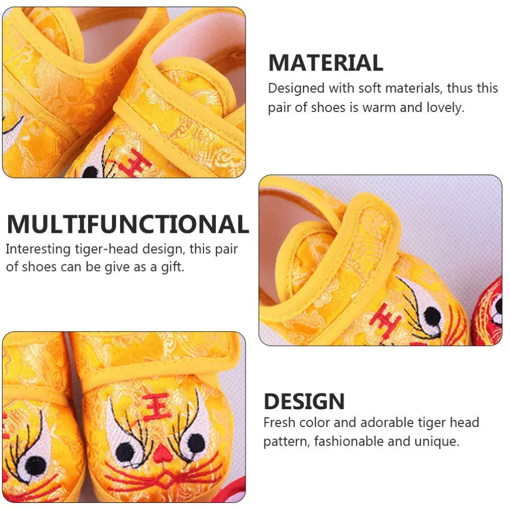 1 Pair Baby Tiger Shoes Breathable Baby Shoes Winter Nonslip Infant Shoes Non- Baby Shoes Tiger Baby Shoes Uggslippers Chinese Tiger Head Shoes Cartoon China Upper: Silk Newborn Yellow