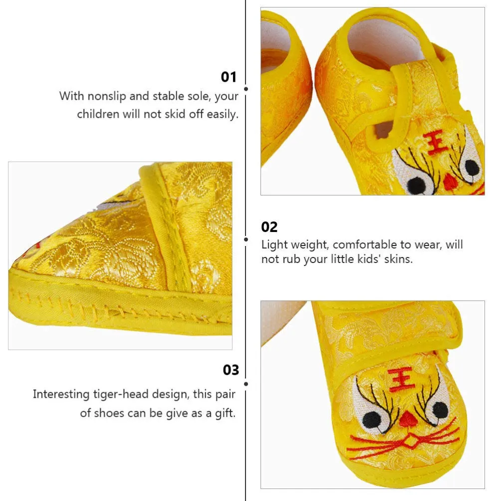 1 Pair Baby Tiger Shoes Breathable Baby Shoes Winter Nonslip Infant Shoes Non- Baby Shoes Tiger Baby Shoes Uggslippers Chinese Tiger Head Shoes Cartoon China Upper: Silk Newborn Yellow