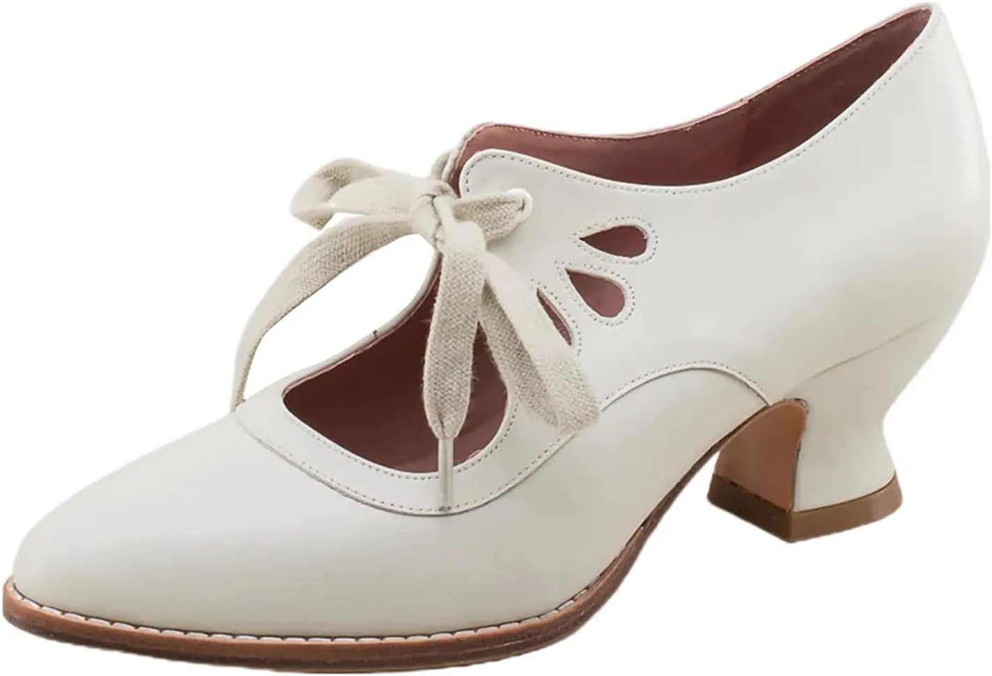 1920S Shoe for Women Vintage Mary Janes Lace Up Bridal Shoes Closed Toe Dress Shoe Chunky Heel Pumps Wedding Shoes