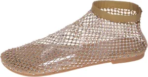 2025 Ultra Comfortable Mesh Flats for Women, Shiny Gem Mesh Ballet Flats, Sexy Slip on Stretchy Rhinestone Fishnet Sandals