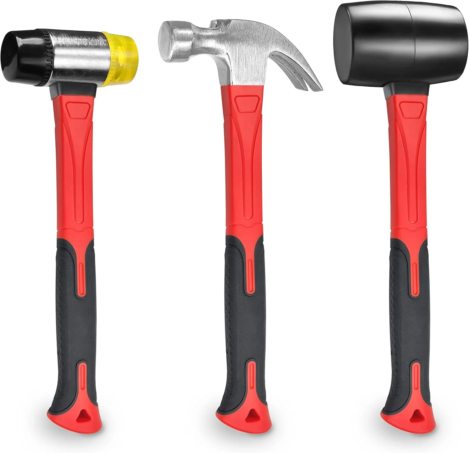 3 Pcs Hammer Set,16oz Rubber Mallet,16oz Claw Hammer and 40mm Double Faced Soft Hammer With Shock Reduction Grip Fit for Indoor and Outdoor Furniture Decoration