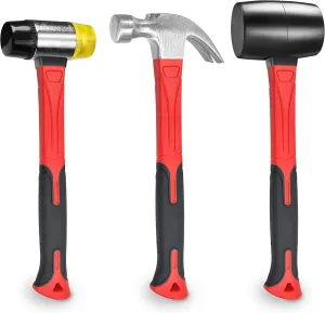 3 Pcs Hammer Set,16oz Rubber Mallet,16oz Claw Hammer and 40mm Double Faced Soft Hammer With Shock Reduction Grip Fit for Indoor and Outdoor Furniture Decoration