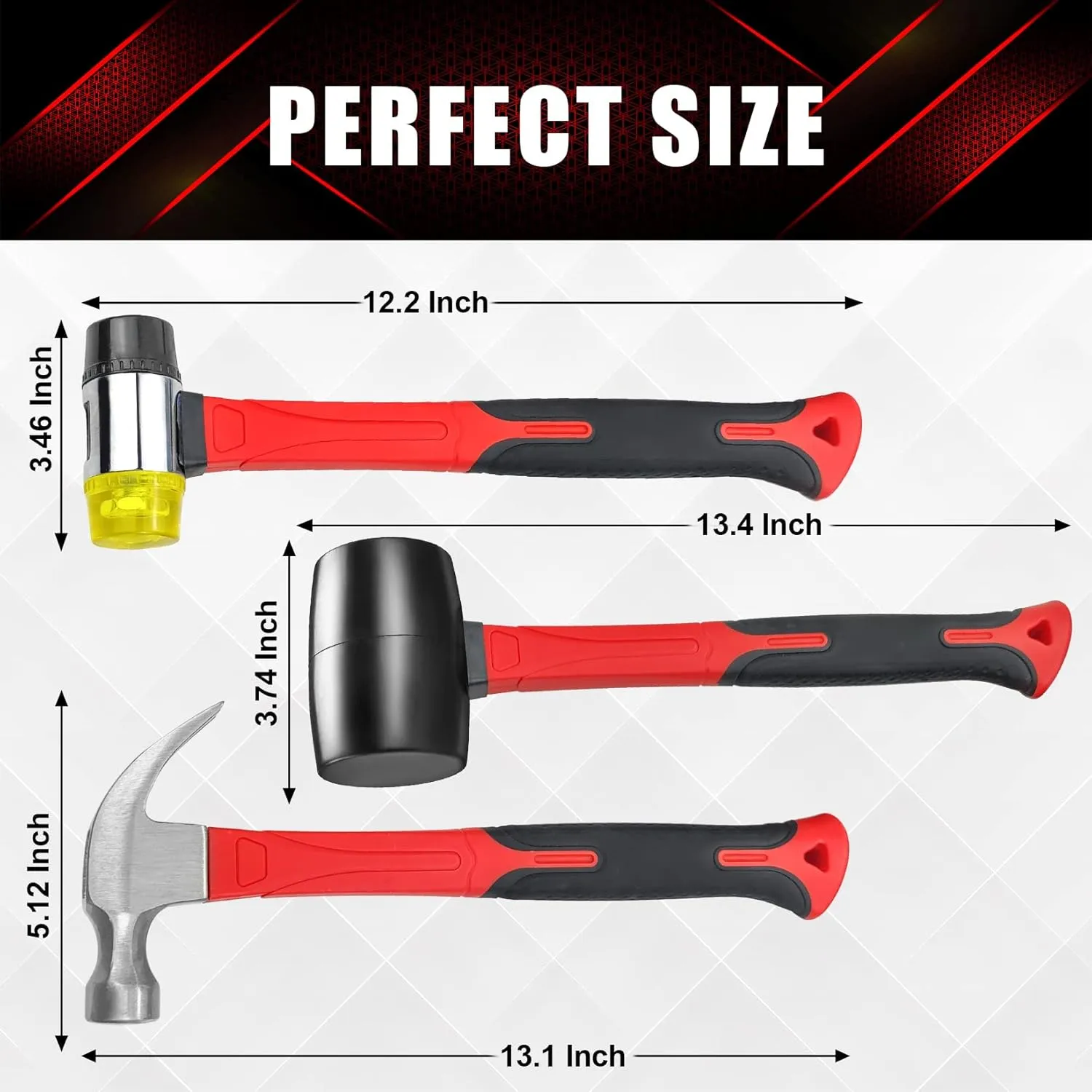 3 Pcs Hammer Set,16oz Rubber Mallet,16oz Claw Hammer and 40mm Double Faced Soft Hammer With Shock Reduction Grip Fit for Indoor and Outdoor Furniture Decoration