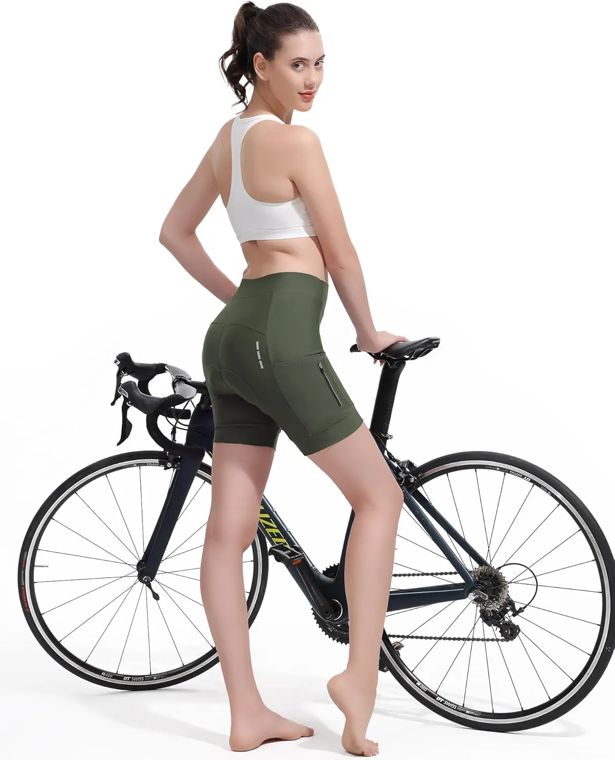 5" & 7" Women Bike Shorts 4D Padded High Stretchy Waistband Quick Dry Cycling Shorts with Pockets Leg Grips