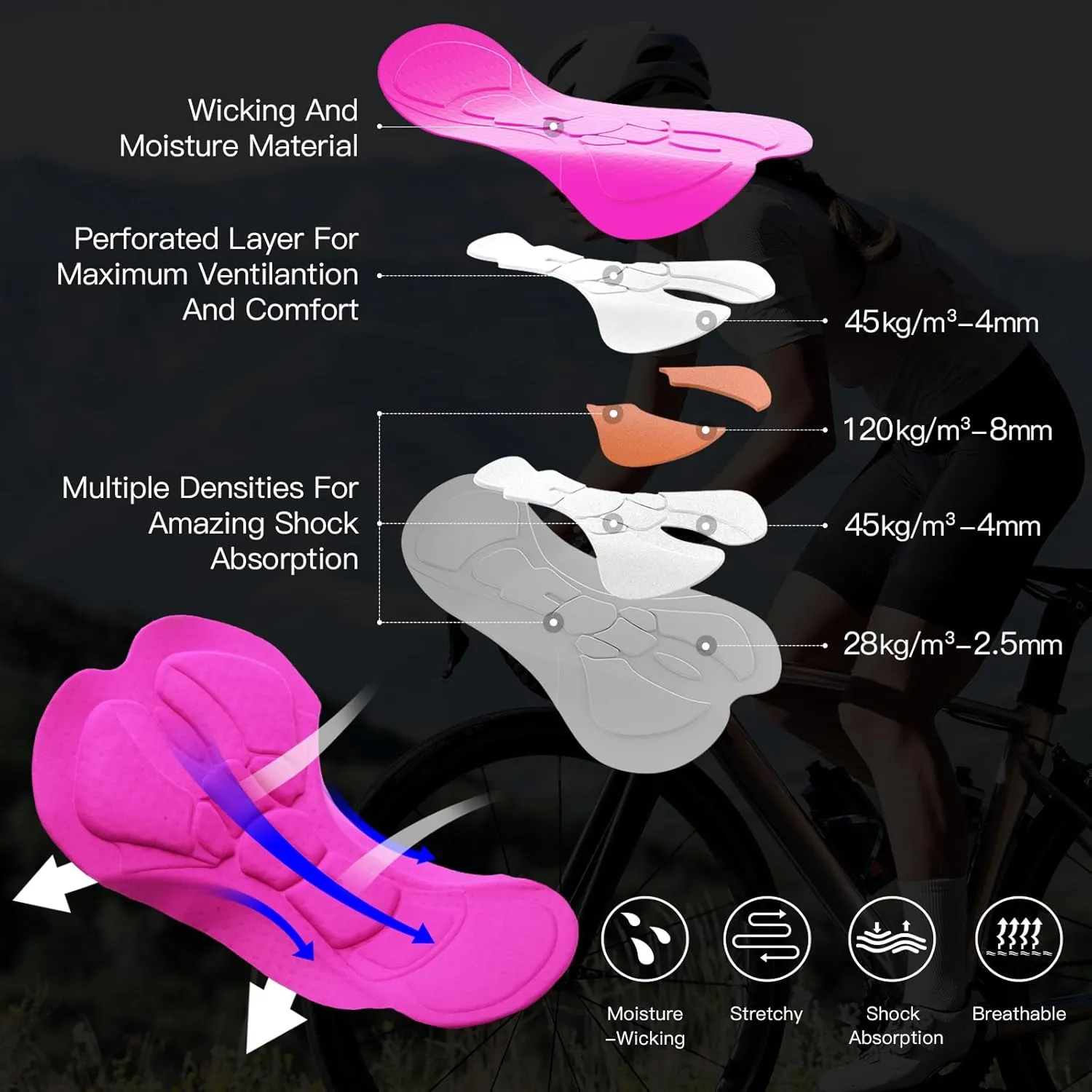 5" & 7" Women Bike Shorts 4D Padded High Stretchy Waistband Quick Dry Cycling Shorts with Pockets Leg Grips