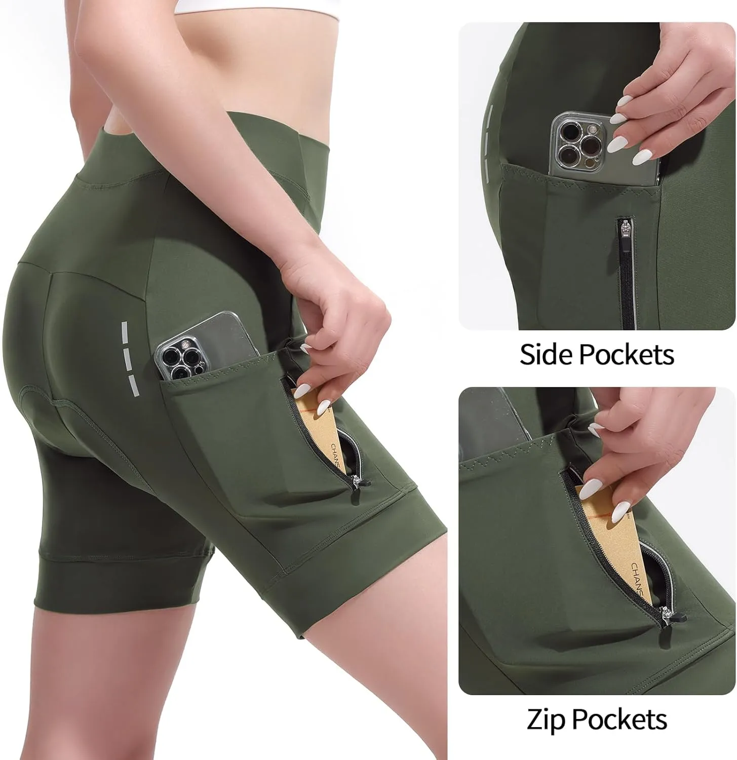 5" & 7" Women Bike Shorts 4D Padded High Stretchy Waistband Quick Dry Cycling Shorts with Pockets Leg Grips