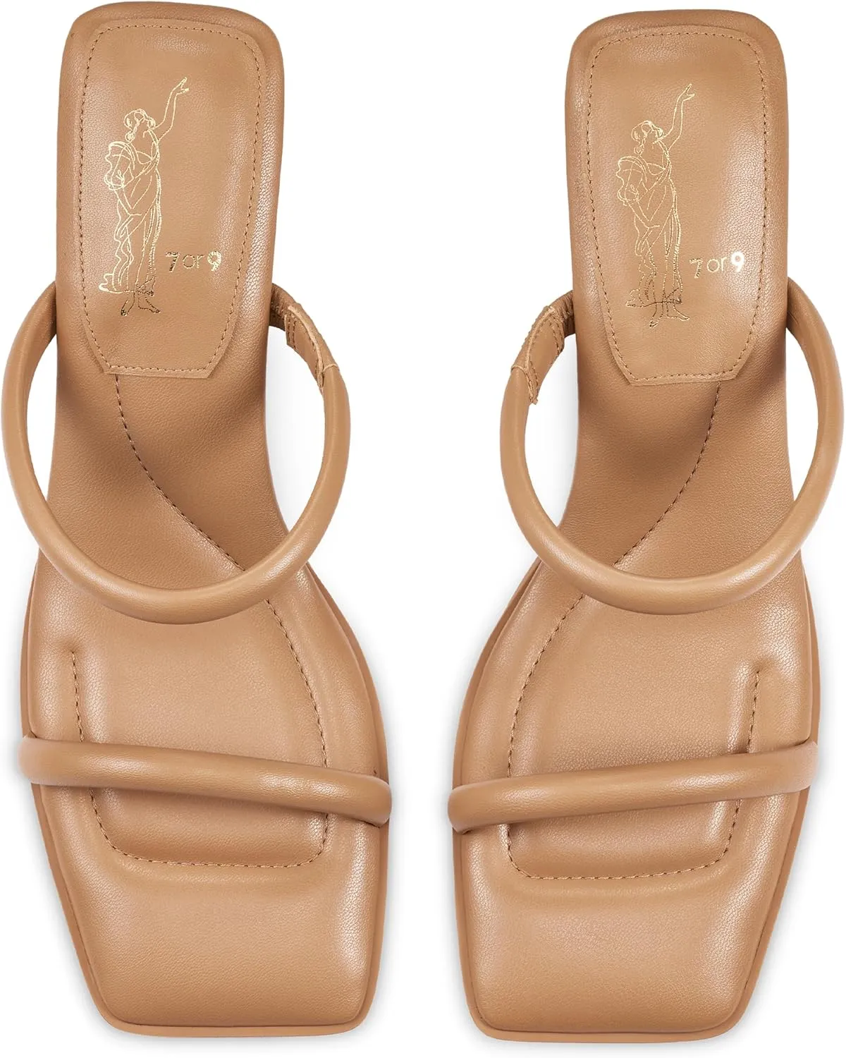 7or9 Women Sofa Sandals Comfortable Lambskin Slide Heeled Sandals Dressy Square Toe Block High Heels Strap Sandals