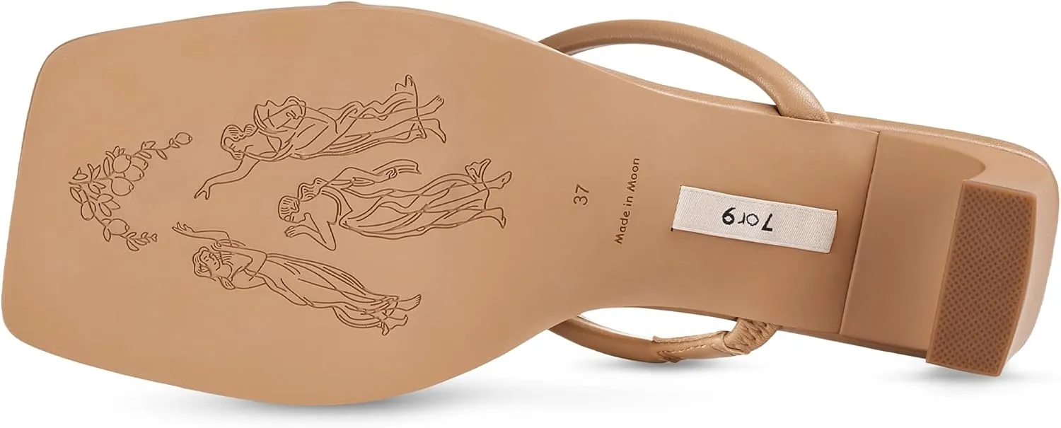 7or9 Women Sofa Sandals Comfortable Lambskin Slide Heeled Sandals Dressy Square Toe Block High Heels Strap Sandals