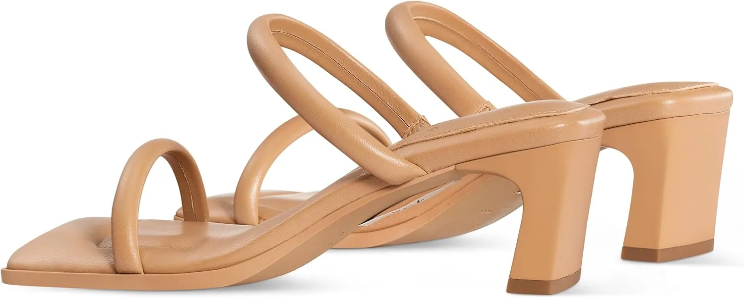 7or9 Women Sofa Sandals Comfortable Lambskin Slide Heeled Sandals Dressy Square Toe Block High Heels Strap Sandals