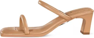 7or9 Women Sofa Sandals Comfortable Lambskin Slide Heeled Sandals Dressy Square Toe Block High Heels Strap Sandals