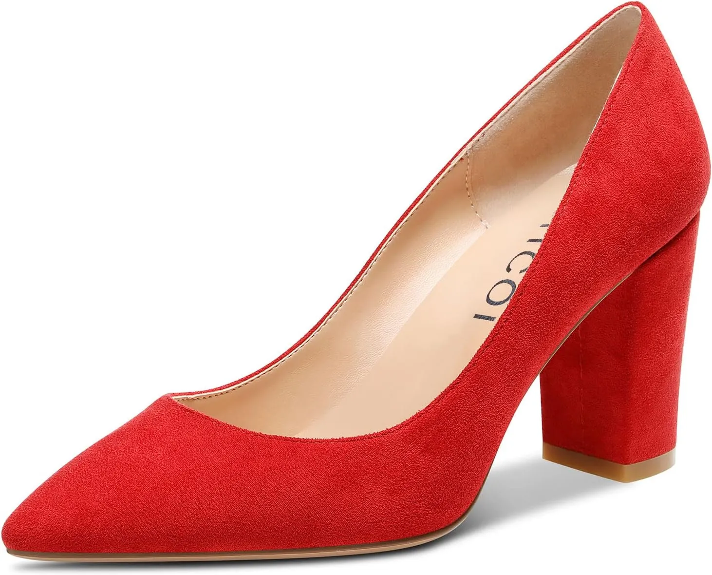 Aachcol Women Chunky Block Mid High Heel Pumps Slip-on Pointed Toe Dress Shoes Office Party Wedding Suede 3 Inch