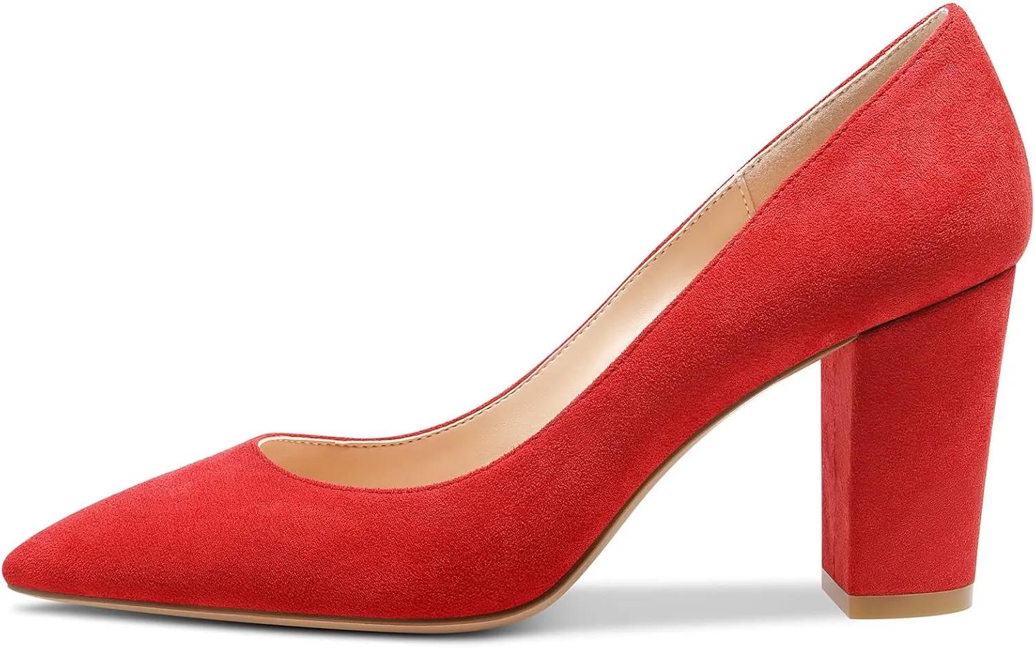 Aachcol Women Chunky Block Mid High Heel Pumps Slip-on Pointed Toe Dress Shoes Office Party Wedding Suede 3 Inch