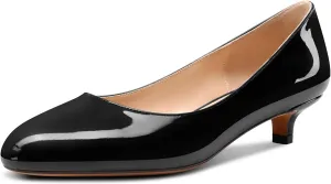 Aachcol Women Round Toe Pumps Kitten Low Heel Slip-on Dress Shoes Office 1.5 Inch