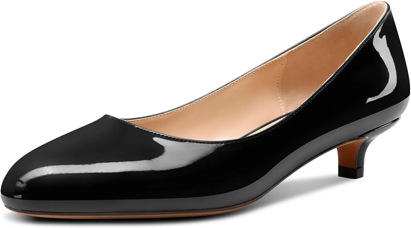 Aachcol Women Round Toe Pumps Kitten Low Heel Slip-on Dress Shoes Office 1.5 Inch