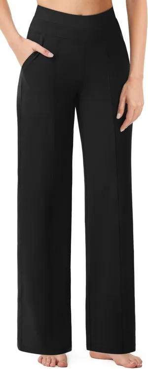 AFITNE Women’s Wide Leg Yoga Pants with Pockets 29”/31” Stretchy High Waist Pull On Wideleg Pants Casual Lounge Trousers