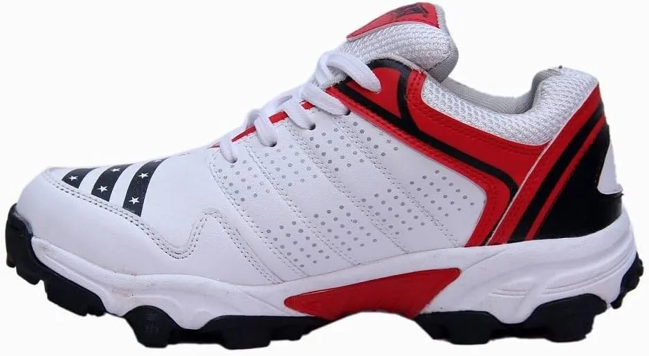 All Rounder FIRE Fly Men's Cricket Sports Shoes in PU with Rubber Sole Light Weight Color (White Red & White Blue)