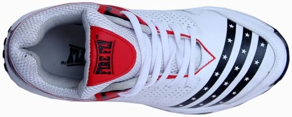 All Rounder FIRE Fly Men's Cricket Sports Shoes in PU with Rubber Sole Light Weight Color (White Red & White Blue)