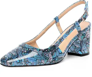 AMBELIGHT Womens Wedding Solid Slingback Square Toe Patent Dress Buckle Chunky Mid Heel Pumps Shoes 2.5 Inch