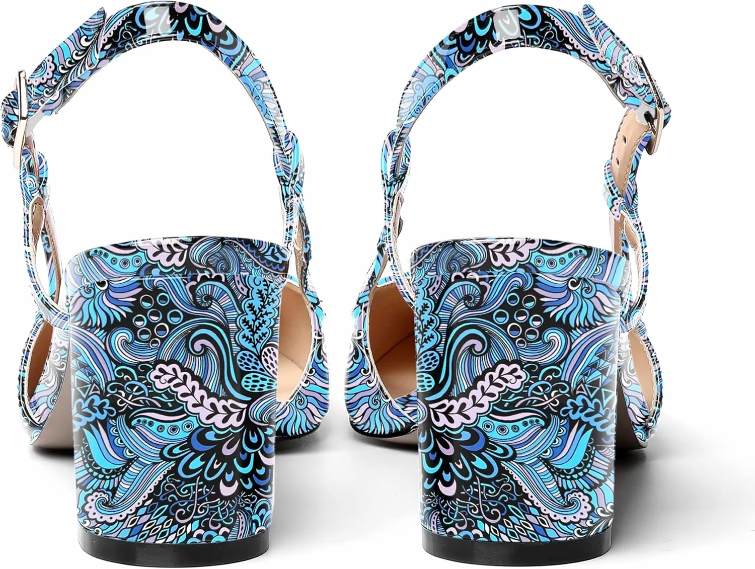 AMBELIGHT Womens Wedding Solid Slingback Square Toe Patent Dress Buckle Chunky Mid Heel Pumps Shoes 2.5 Inch