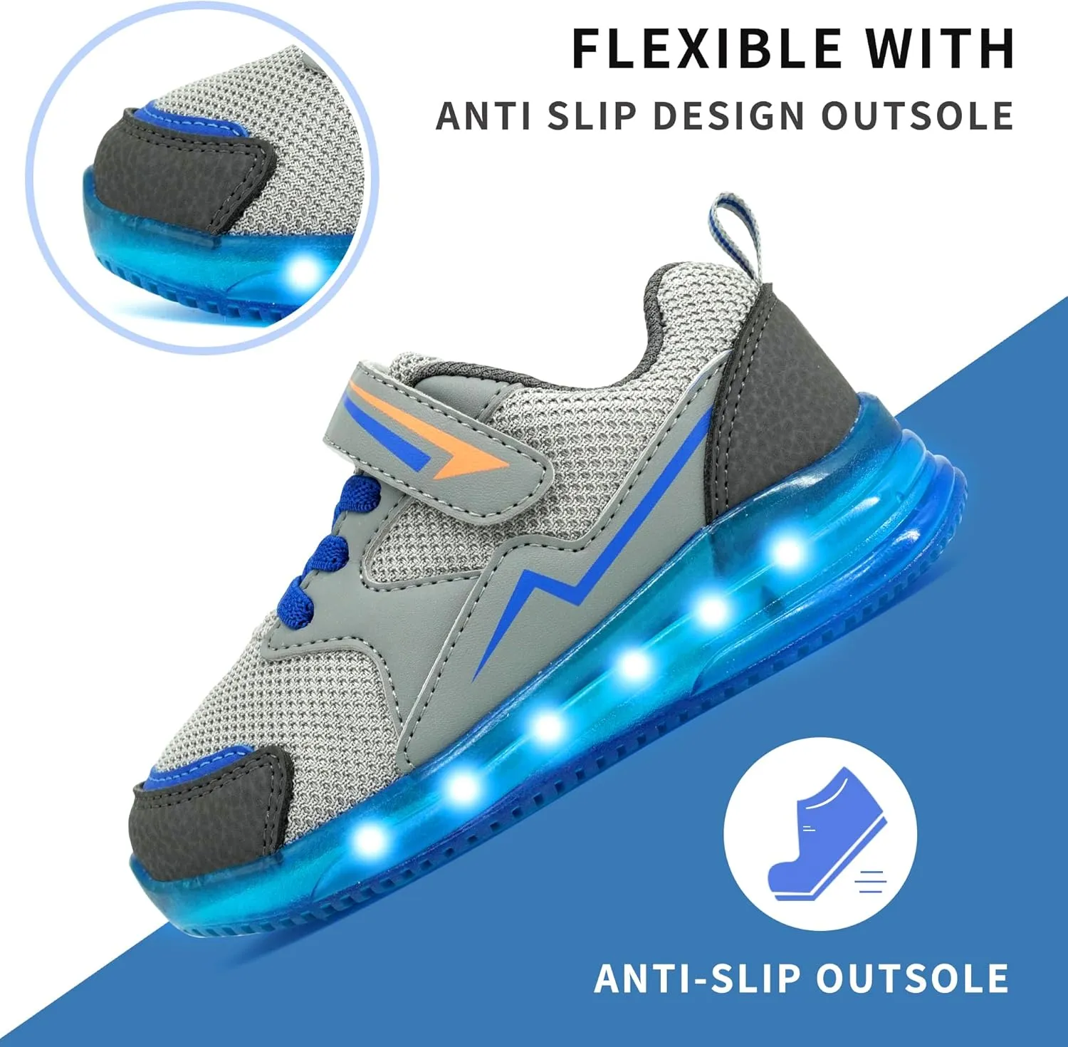 AMZZPIK Light Up Shoes for Boys Girls Toddler LED Flashing Sneakers Breathable Sport Walking Shoes for Kids