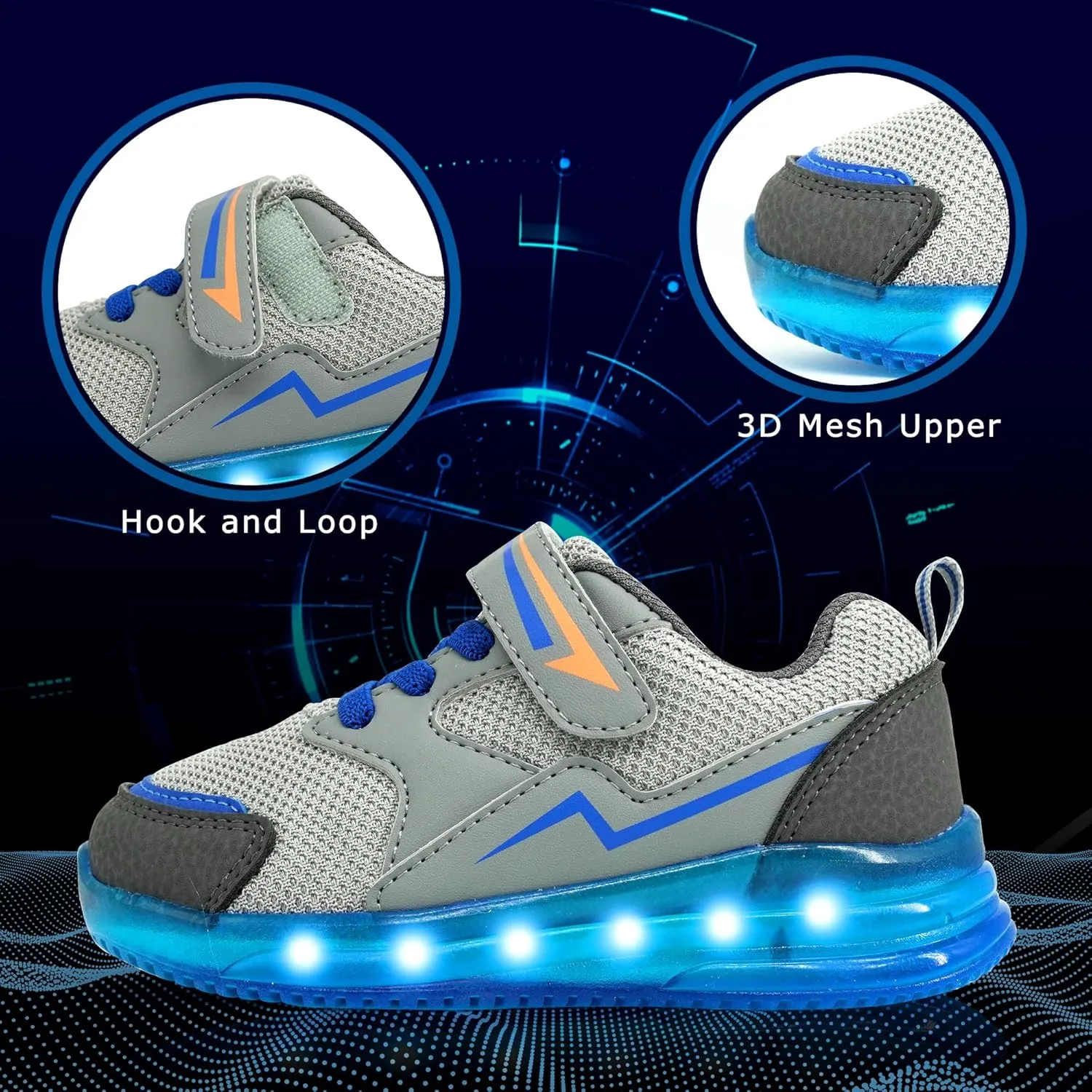 AMZZPIK Light Up Shoes for Boys Girls Toddler LED Flashing Sneakers Breathable Sport Walking Shoes for Kids