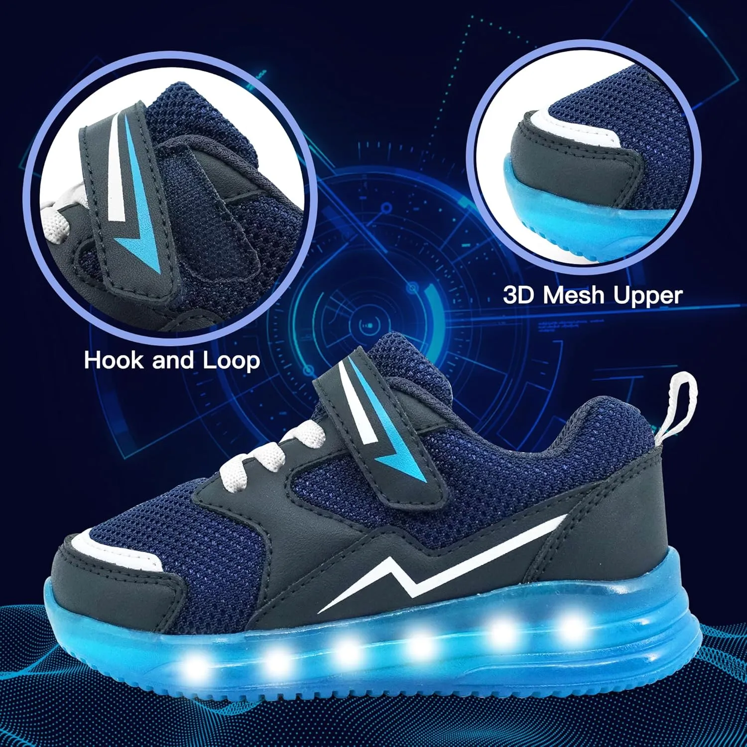 AMZZPIK Light Up Shoes for Boys Girls Toddler LED Flashing Sneakers Breathable Sport Walking Shoes for Kids