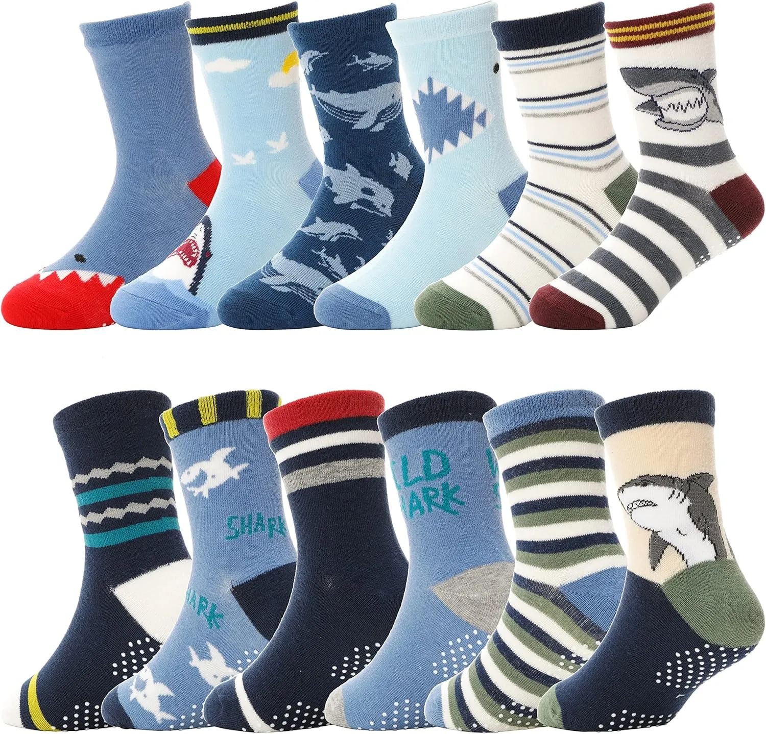 ANTSANG Baby Boys Grips Socks Kids Toddlers Infants Non Slip/Anti Skid Crew Cotton Socks