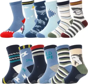 ANTSANG Baby Boys Grips Socks Kids Toddlers Infants Non Slip/Anti Skid Crew Cotton Socks