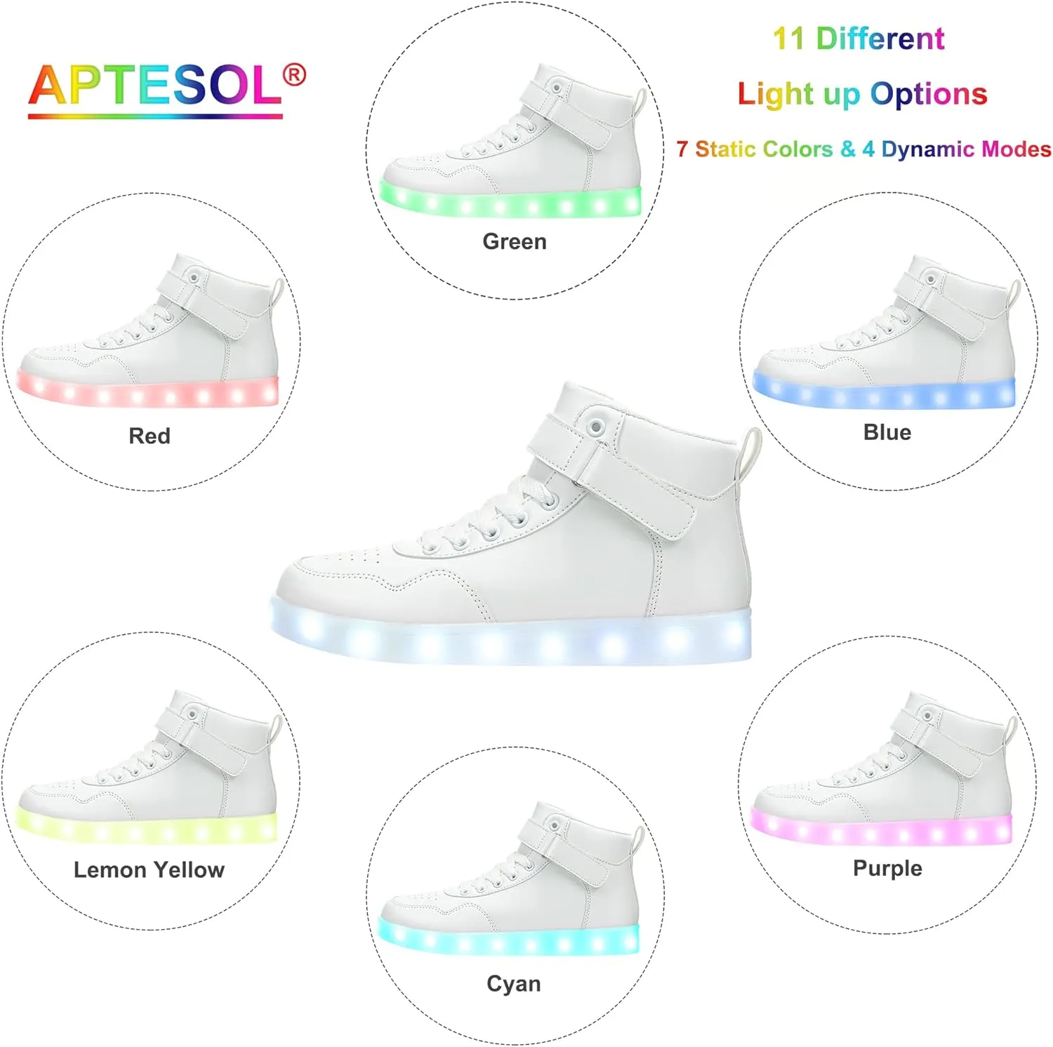 APTESOL Unisex LED Shoes High Top Light Up Sneakers for Women Men
