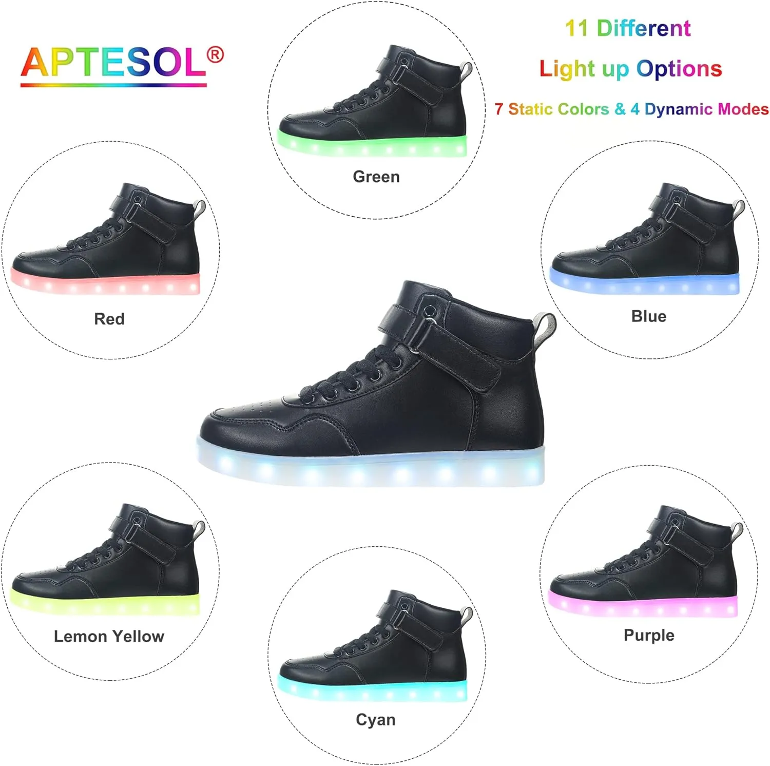 APTESOL Unisex LED Shoes High Top Light Up Sneakers for Women Men