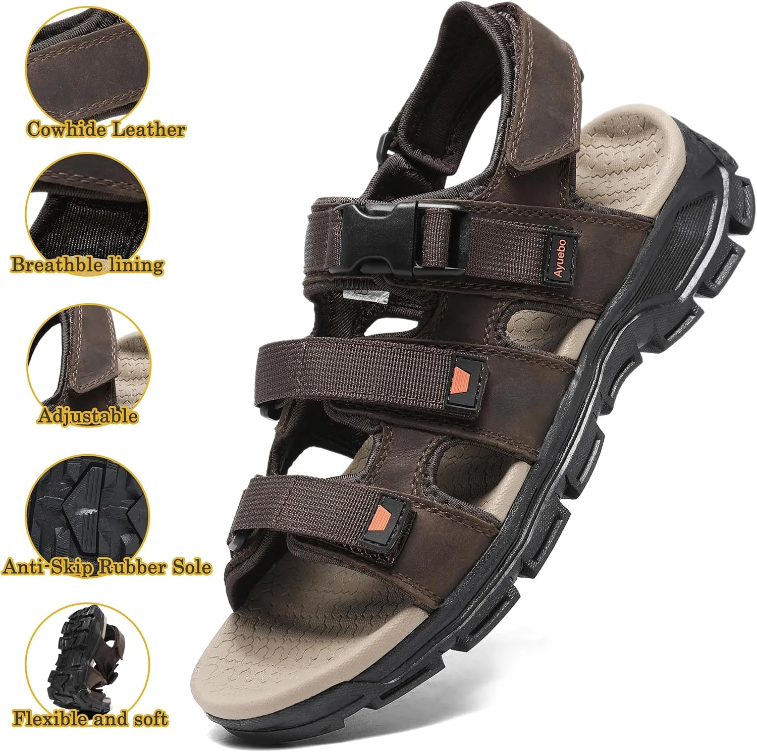 Athletic Sandals for Men's Open Toe Walking Sandals Outdoor Hiking Sandal Anti-Slip with Adjustable Strap for Summer Beach
