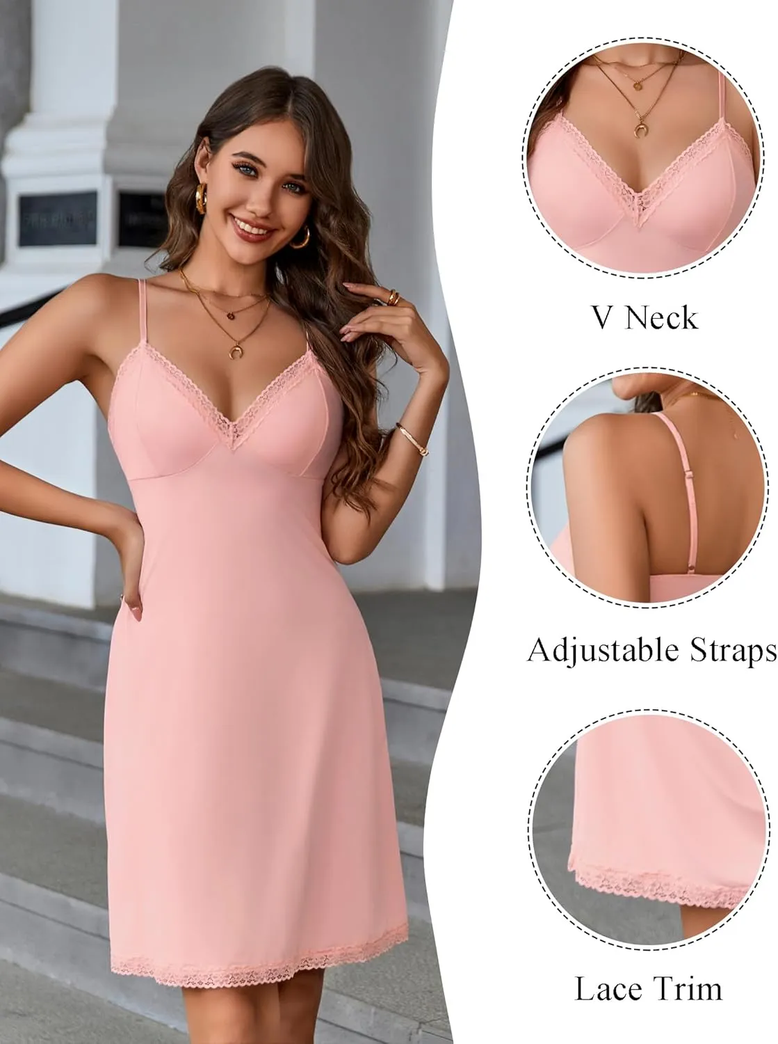 Avidlove Spaghetti Strap Slip Dress Lace Trim Full Slips for Under Dresses Sexy Nightgown