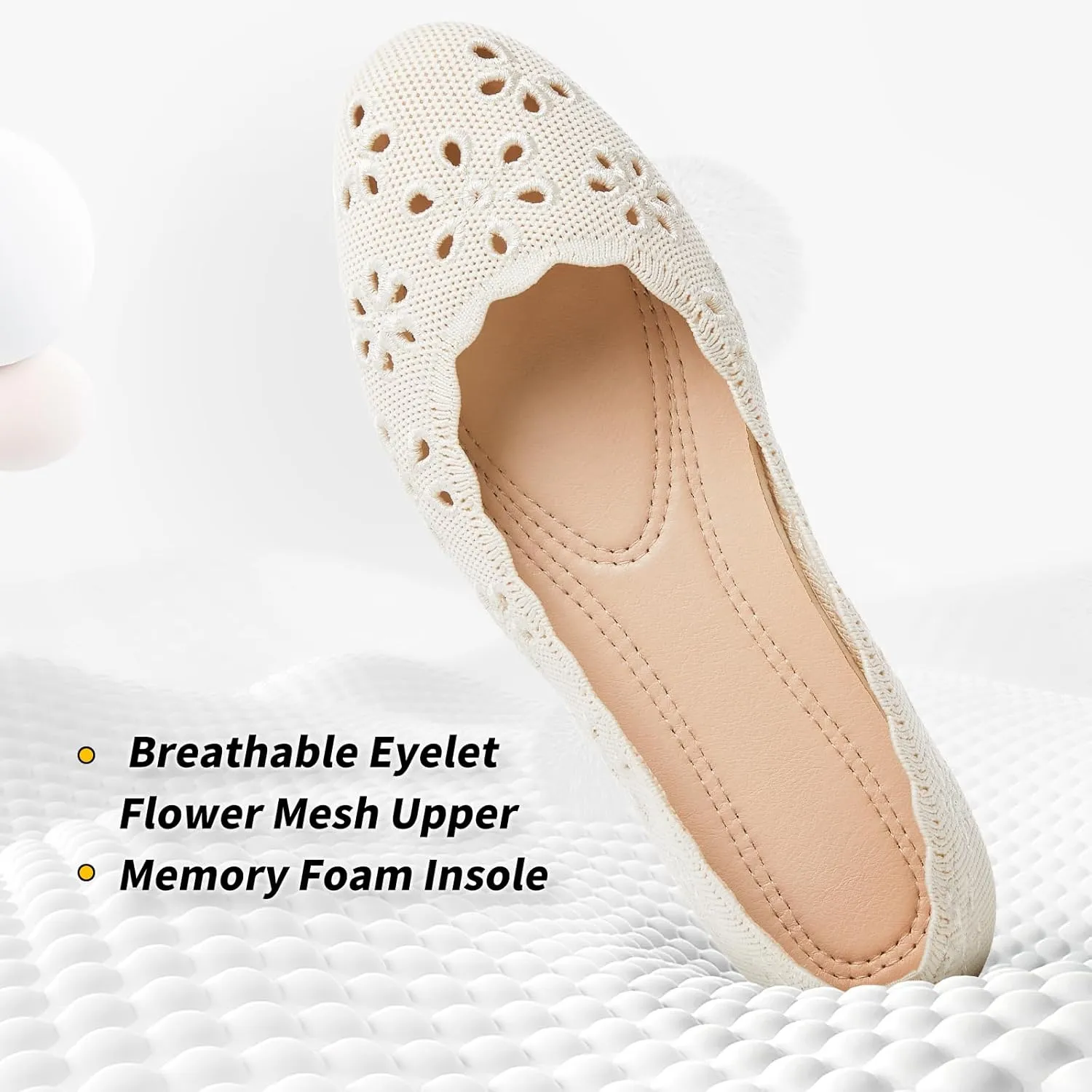 BABUDOG Knit Ballet Flats Shoes for Women,Womens Flats Dressy Comfortable,Women’s Dress Shoes with Flower Eyelets,Slip on Casual Walking Flats