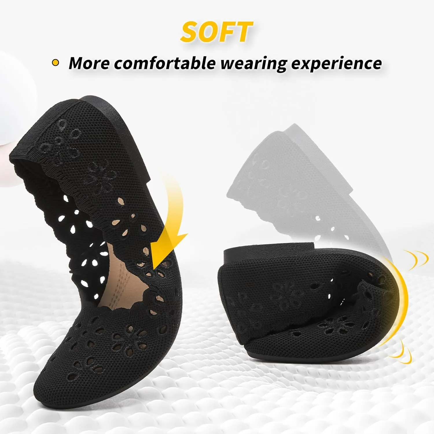 BABUDOG Knit Ballet Flats Shoes for Women,Womens Flats Dressy Comfortable,Women’s Dress Shoes with Flower Eyelets,Slip on Casual Walking Flats