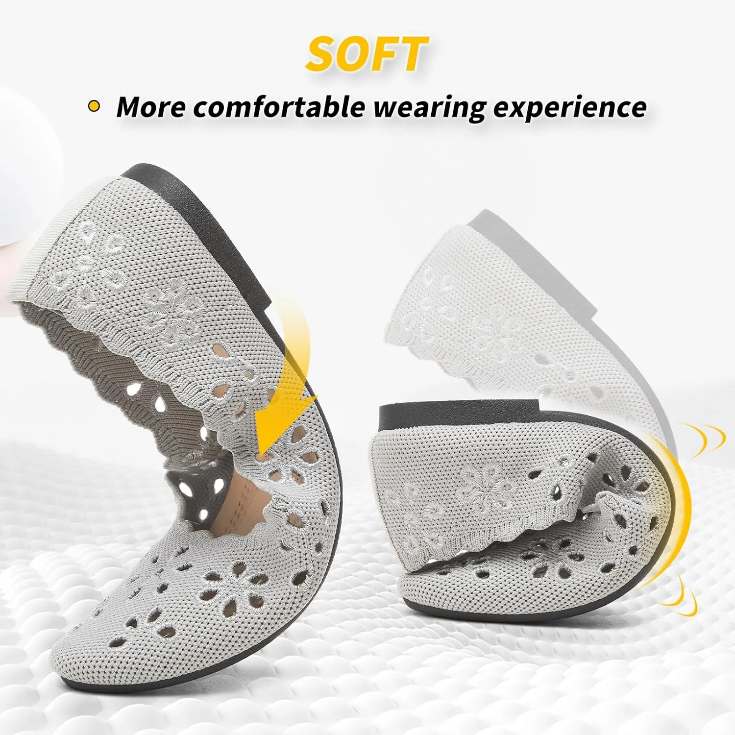 BABUDOG Knit Ballet Flats Shoes for Women,Womens Flats Dressy Comfortable,Women’s Dress Shoes with Flower Eyelets,Slip on Casual Walking Flats