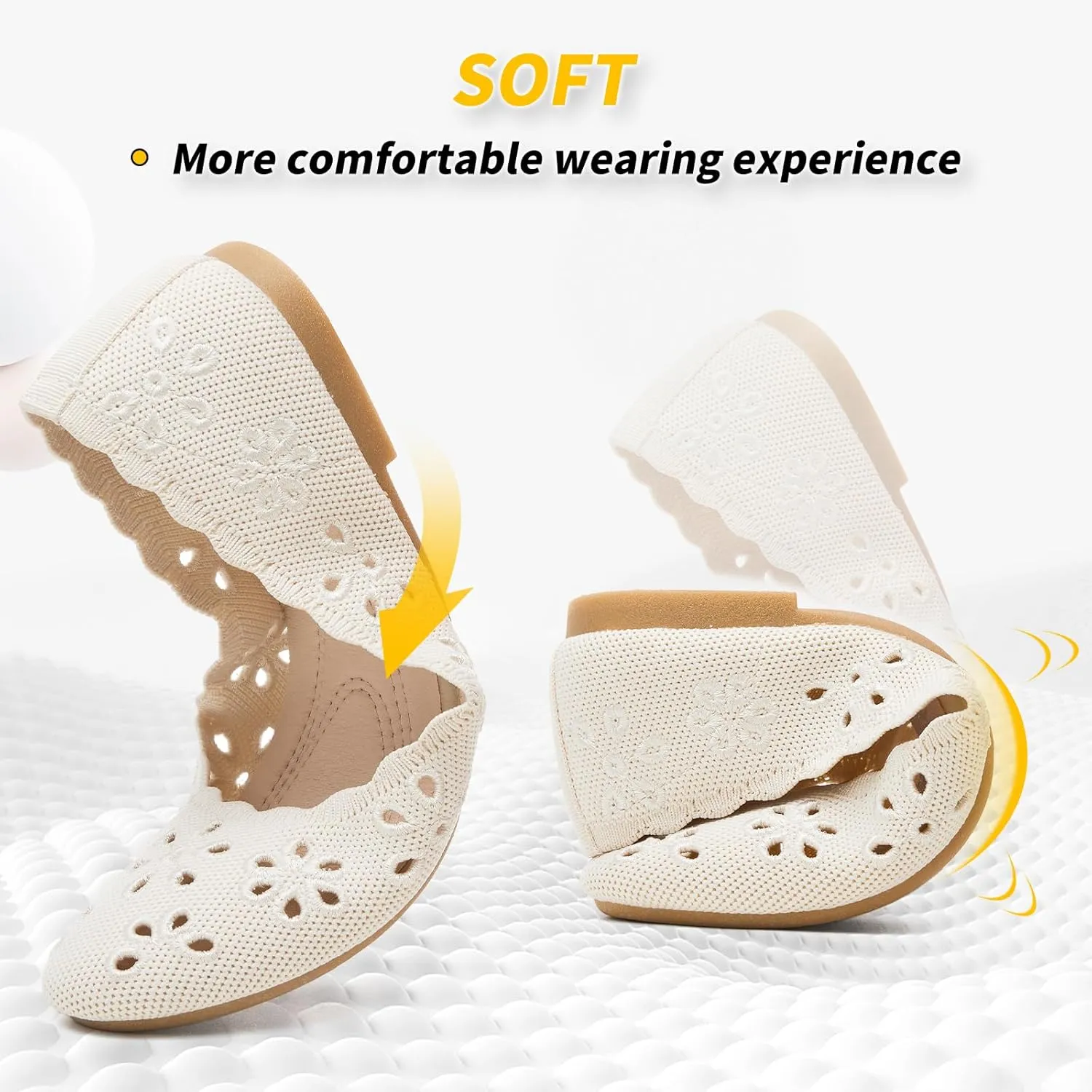 BABUDOG Knit Ballet Flats Shoes for Women,Womens Flats Dressy Comfortable,Women’s Dress Shoes with Flower Eyelets,Slip on Casual Walking Flats
