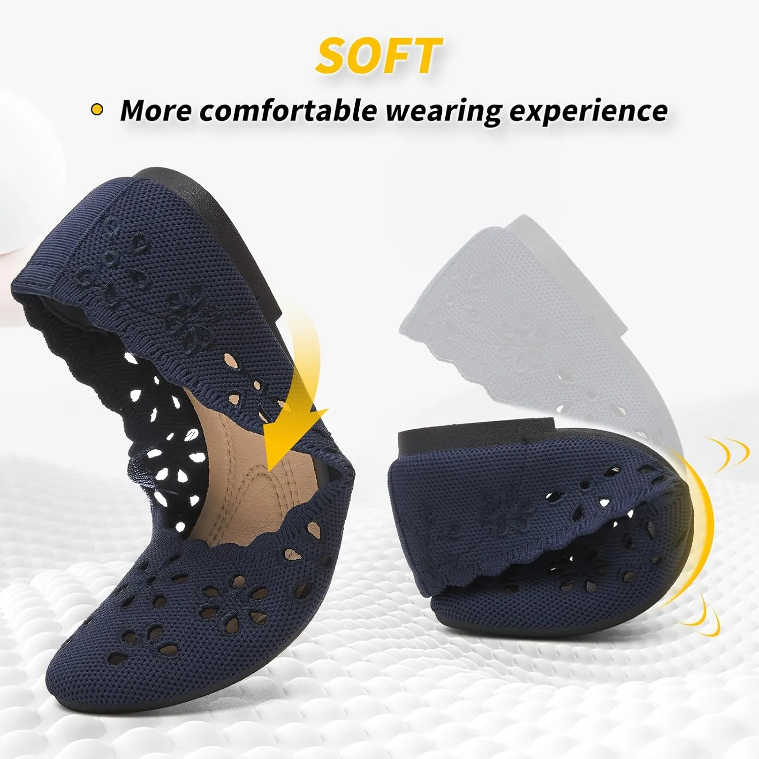 BABUDOG Knit Ballet Flats Shoes for Women,Womens Flats Dressy Comfortable,Women’s Dress Shoes with Flower Eyelets,Slip on Casual Walking Flats