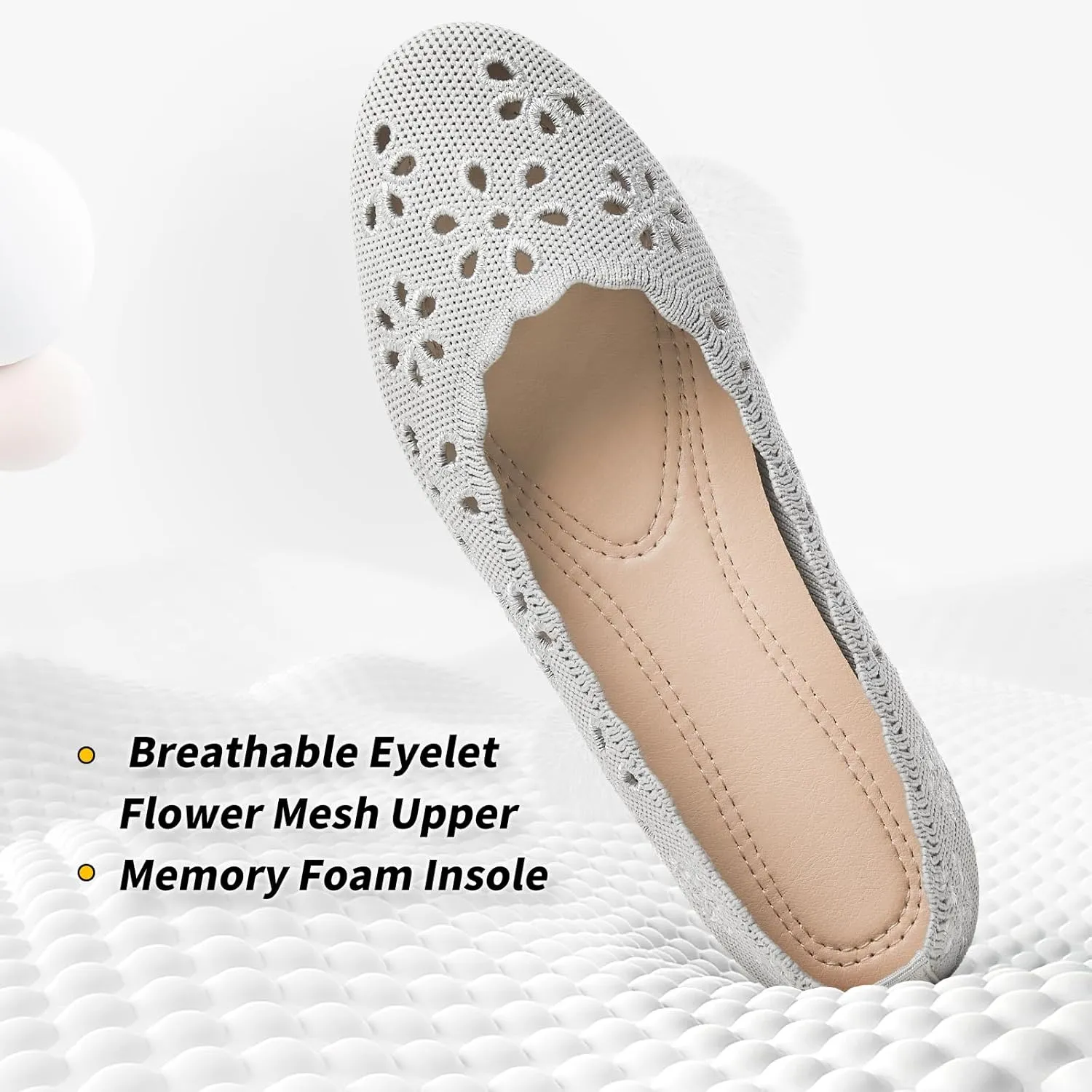 BABUDOG Knit Ballet Flats Shoes for Women,Womens Flats Dressy Comfortable,Women’s Dress Shoes with Flower Eyelets,Slip on Casual Walking Flats