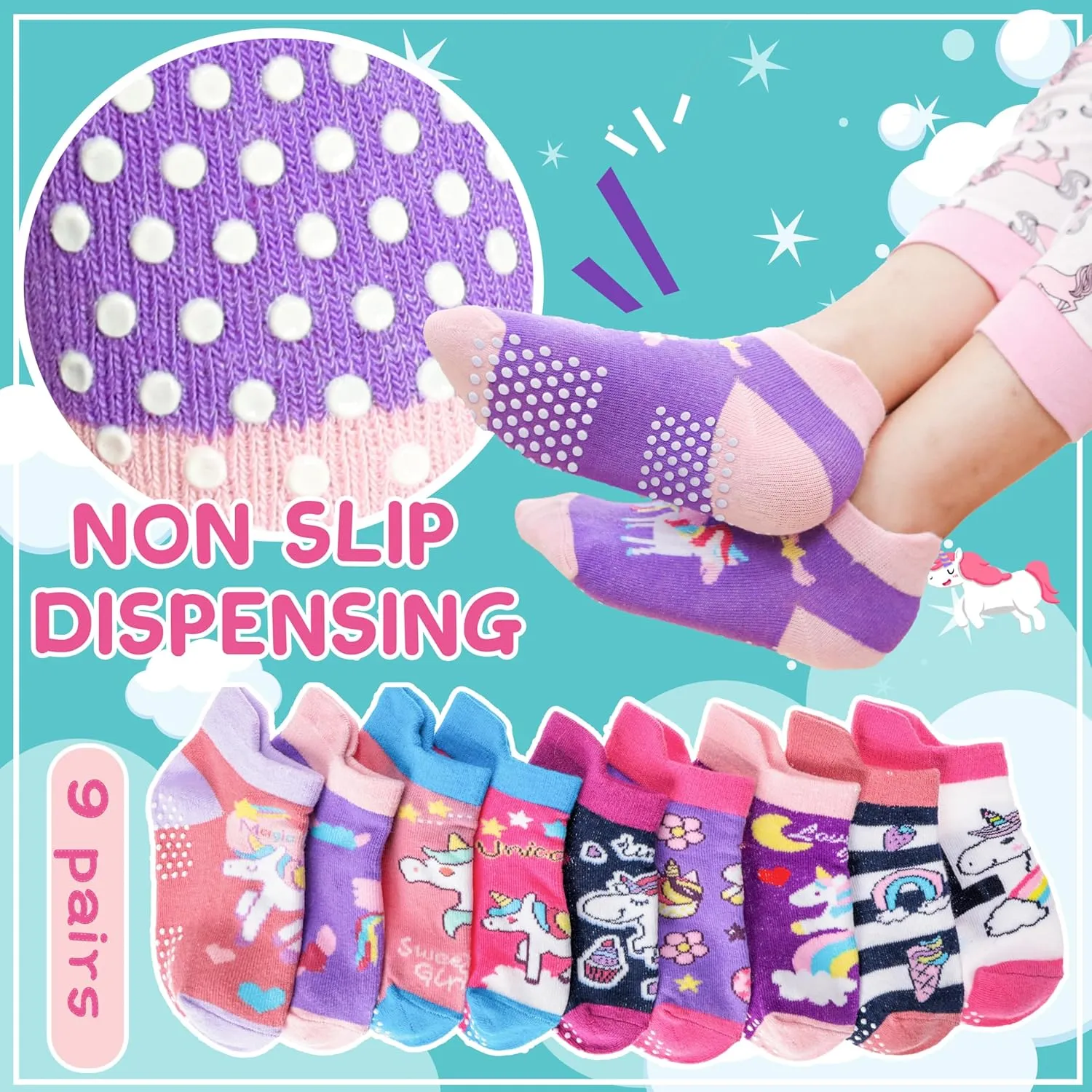 Baby Girls Boys Toddlers Grips Socks Kids Non Slip Anti Skid Ankle Cotton No Show Socks with Grippers