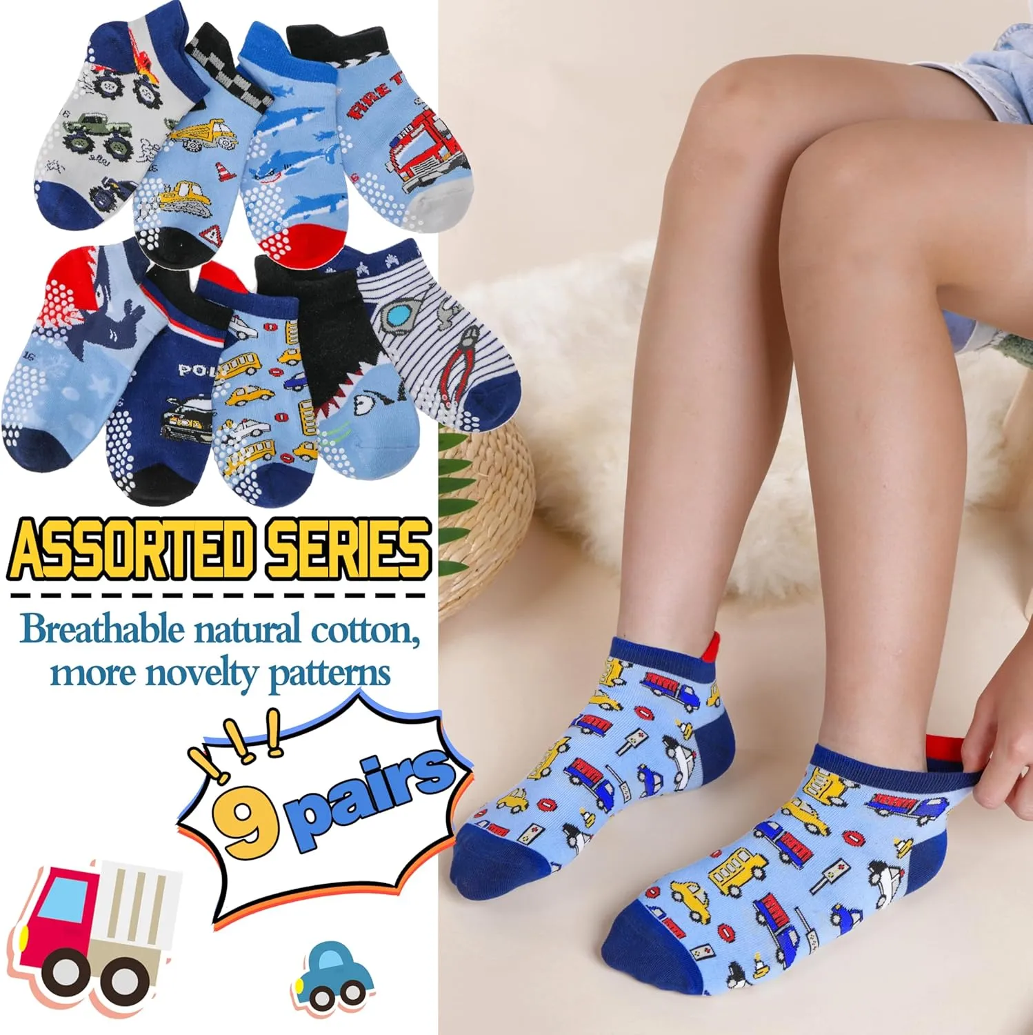 Baby Girls Boys Toddlers Grips Socks Kids Non Slip Anti Skid Ankle Cotton No Show Socks with Grippers