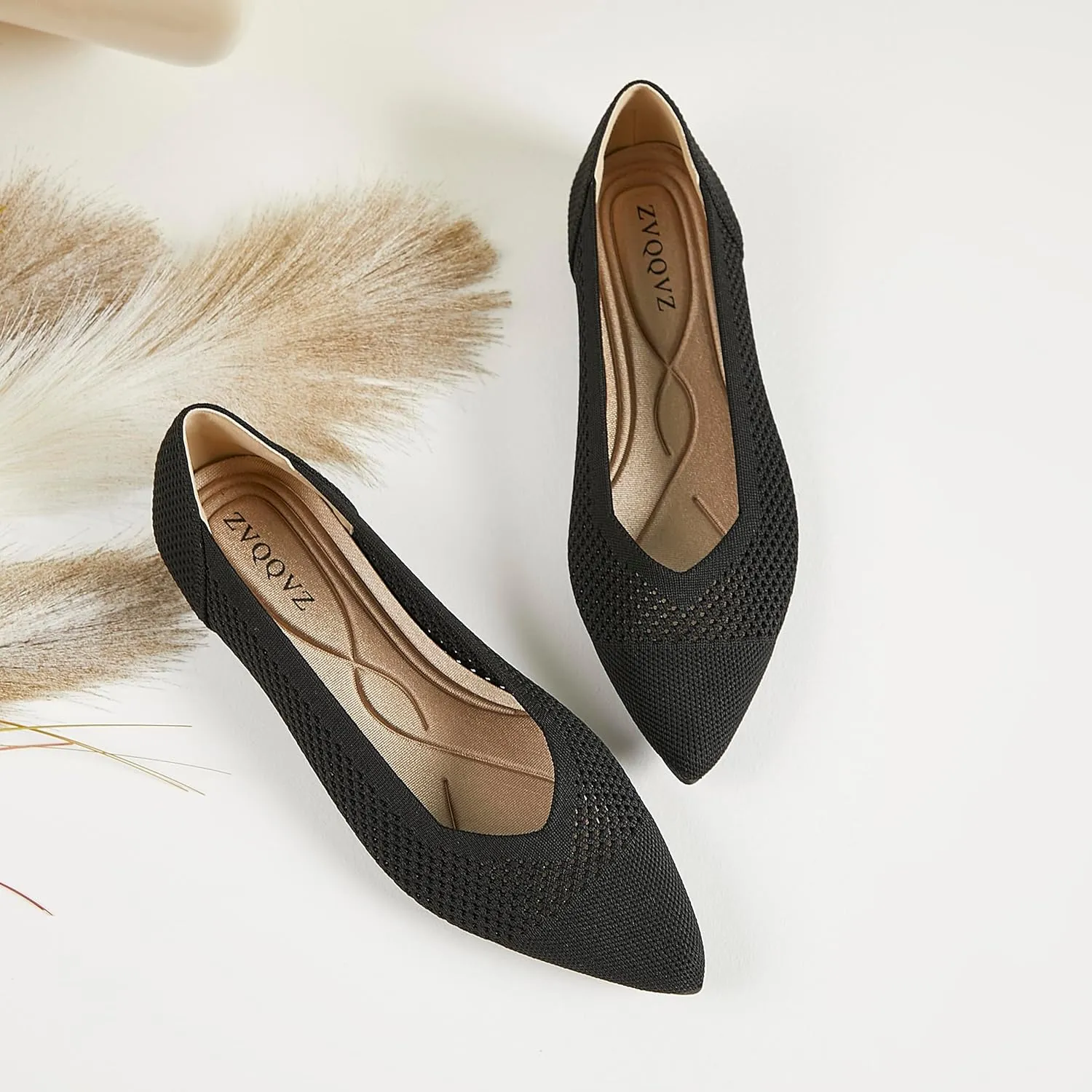 Ballet Flats Shoes for Women Knit Mesh Flats Shoes Womens Dressy Comfortable Pointed Toe Washable Slip On Flat