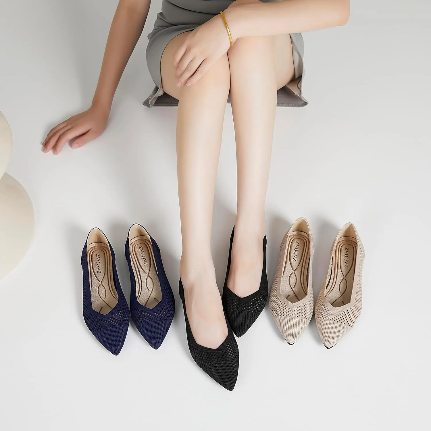 Ballet Flats Shoes for Women Knit Mesh Flats Shoes Womens Dressy Comfortable Pointed Toe Washable Slip On Flat