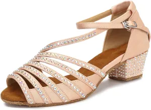 Ballroom Dance Shoes Women Salsa Latin Practice Dancing Shoes, Rhinestone Wedding Low Heel Dance Shoes, Comfortable and Sparkle Dance Heels