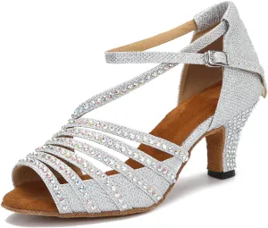 Ballroom Dance Shoes Women Salsa Latin Practice Dancing Shoes, Rhinestone Wedding Low Heel Dance Shoes, Comfortable and Sparkle Dance Heels