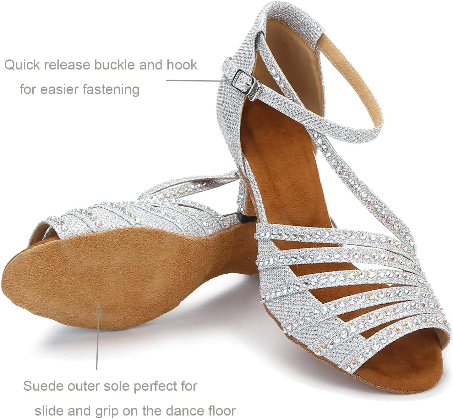 Ballroom Dance Shoes Women Salsa Latin Practice Dancing Shoes, Rhinestone Wedding Low Heel Dance Shoes, Comfortable and Sparkle Dance Heels