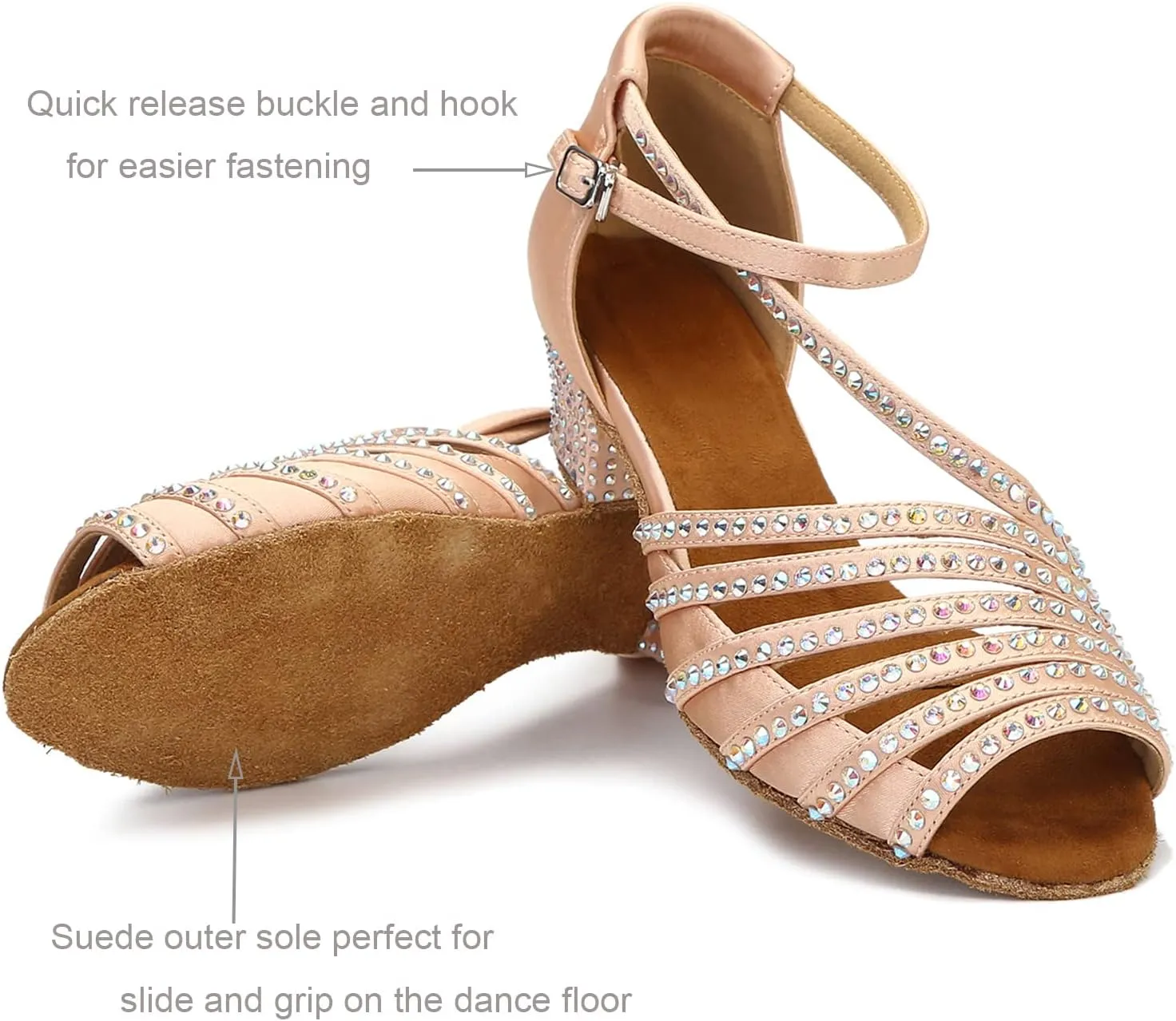 Ballroom Dance Shoes Women Salsa Latin Practice Dancing Shoes, Rhinestone Wedding Low Heel Dance Shoes, Comfortable and Sparkle Dance Heels