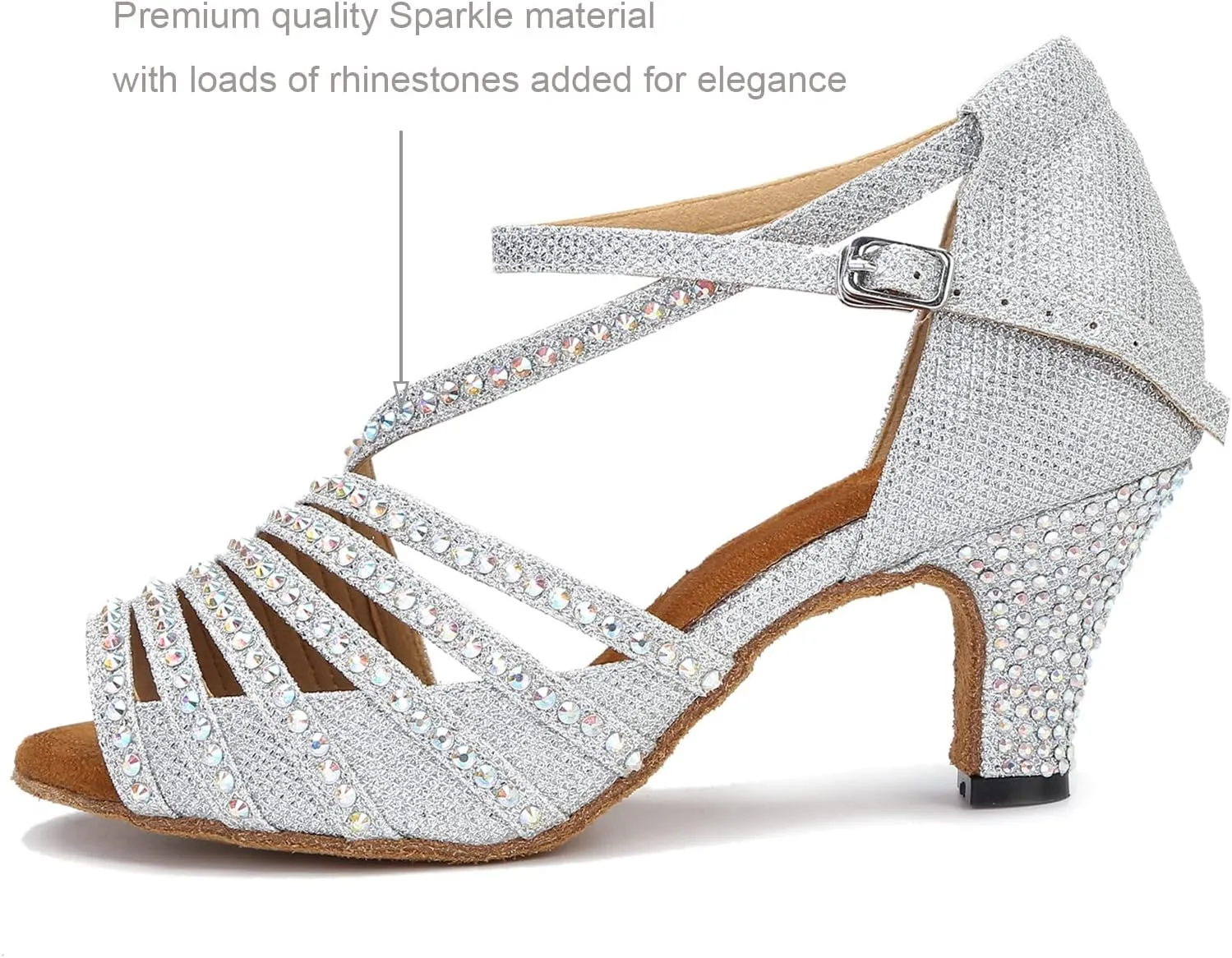 Ballroom Dance Shoes Women Salsa Latin Practice Dancing Shoes, Rhinestone Wedding Low Heel Dance Shoes, Comfortable and Sparkle Dance Heels
