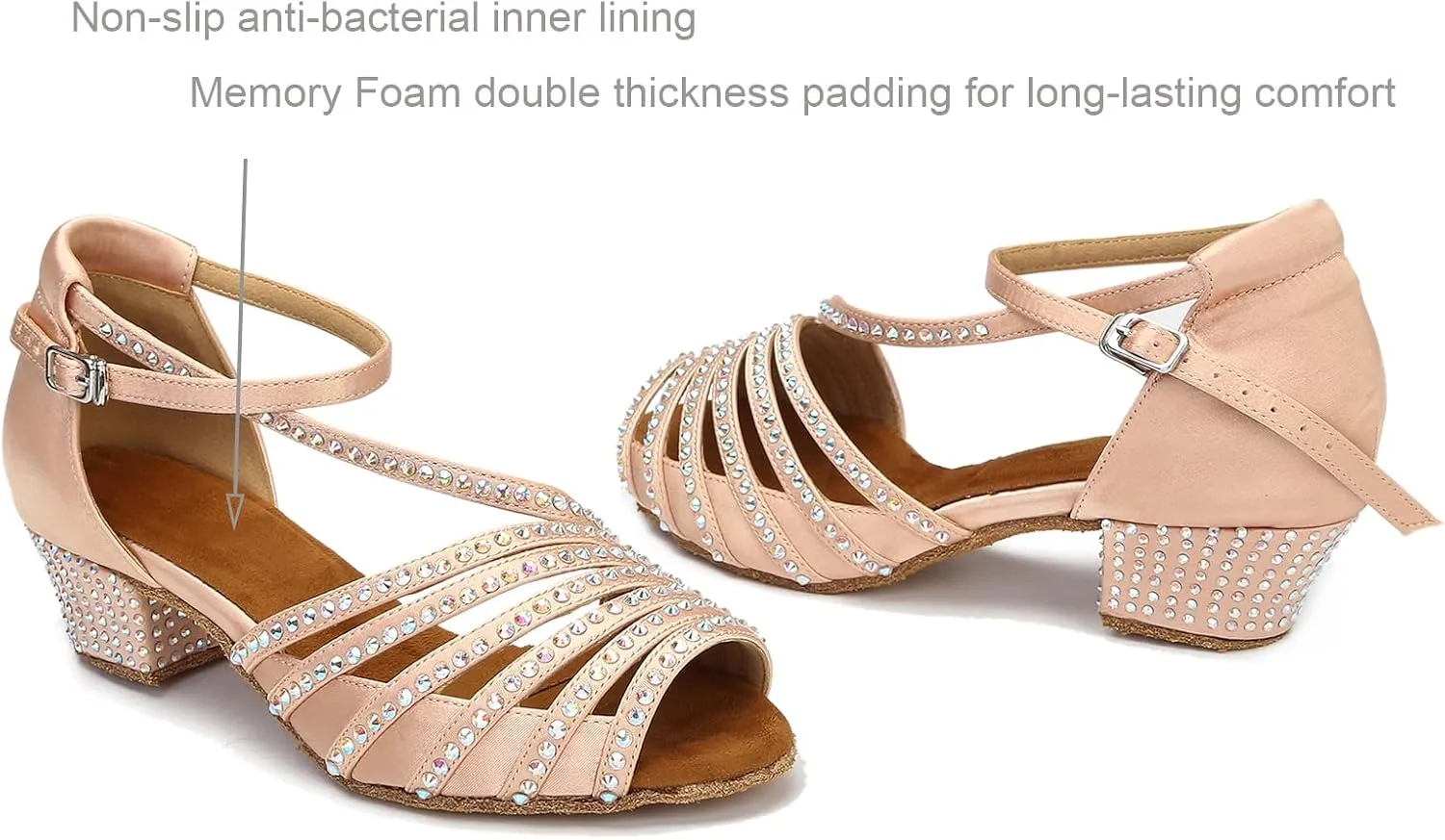 Ballroom Dance Shoes Women Salsa Latin Practice Dancing Shoes, Rhinestone Wedding Low Heel Dance Shoes, Comfortable and Sparkle Dance Heels