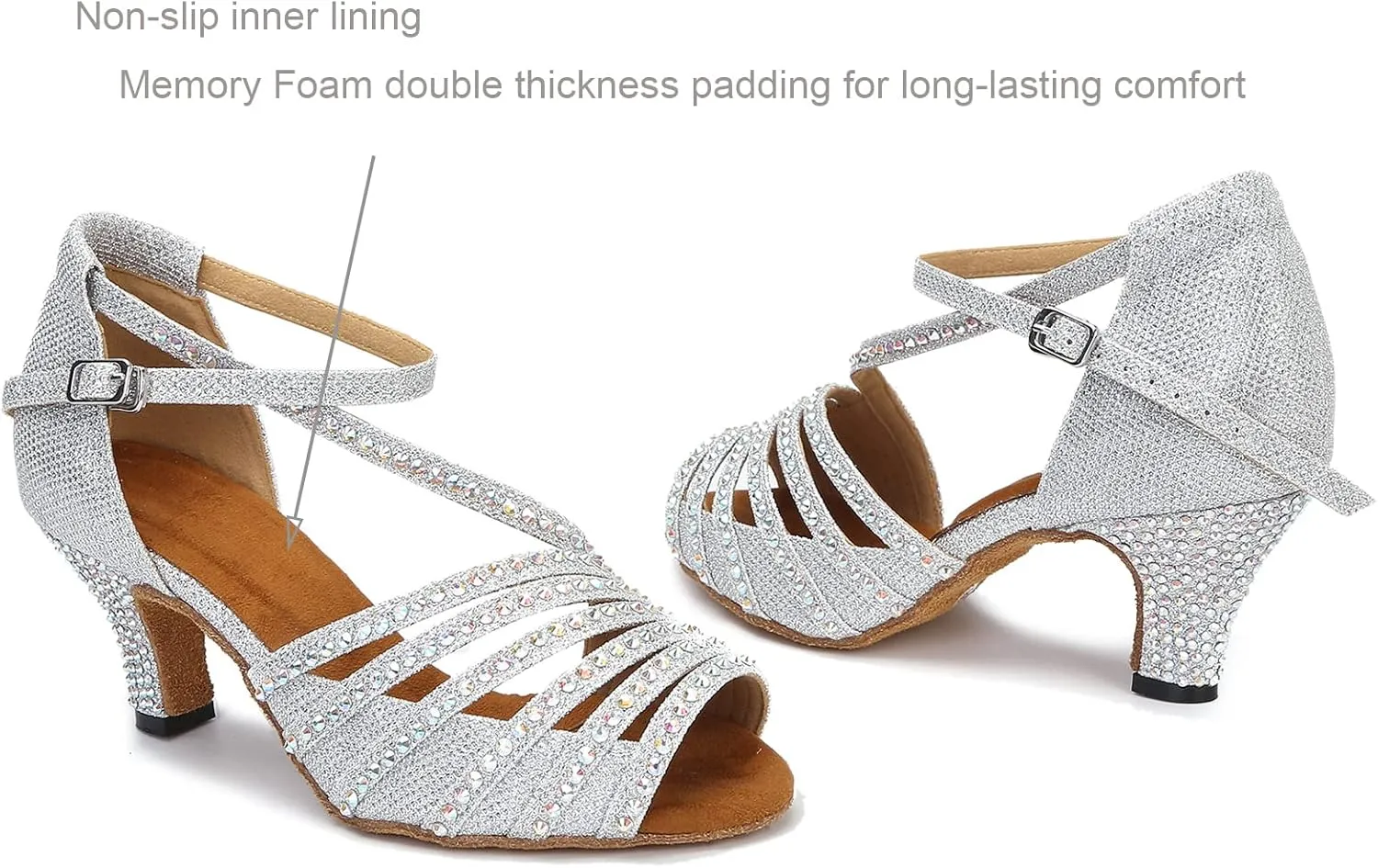 Ballroom Dance Shoes Women Salsa Latin Practice Dancing Shoes, Rhinestone Wedding Low Heel Dance Shoes, Comfortable and Sparkle Dance Heels